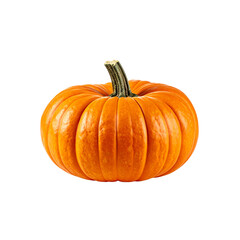 orange pumpkin with textured surface and green stem, perfect for autumn decorations and Halloween festivities. Its round shape and deep grooves add to its charm