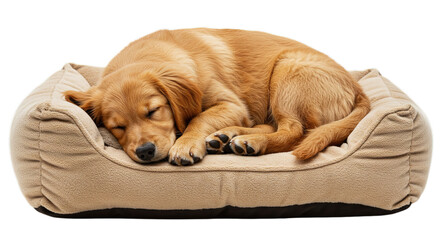 golden retriever dog sleeping on the pet bed isolated on white or transparent background PNG
