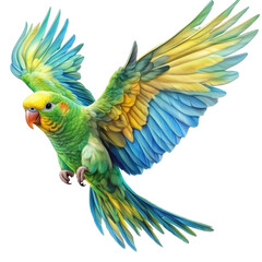 Obraz premium Tropical parakeet bird flying isolated on transparent background.