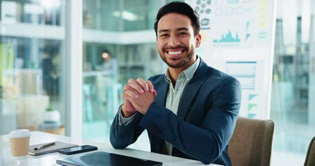 Face, businessman and finished with laptop in office, finance report and done with investment research. Portrait, person and financial advisor with tech for completed work, risk management and smile - Powered by Adobe