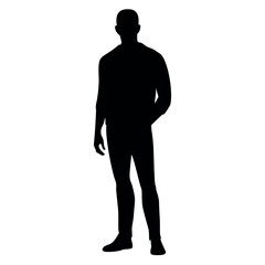 Standing man silhouette with relaxed hands representing calm and composure