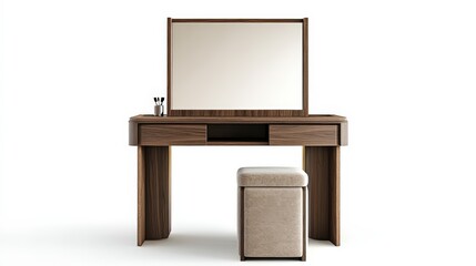 Elegant Wooden Vanity Table with Matching Stool, Minimalist Design Concept