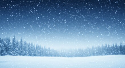 Snowy winter landscape with forest and snowfall