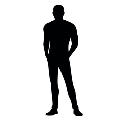 Fototapeta premium Standing man silhouette with hands in pocket for character or profile design