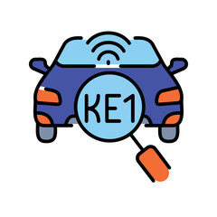 Recognition vehicle license plates color line icon.