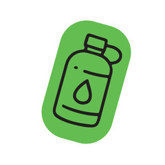 Green oval graphic of a water bottle with a drop