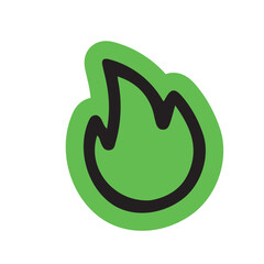 Green flame icon with bold black outline