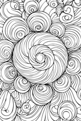 Complex arrangement of swirling lines and shapes in black and white Generative AI