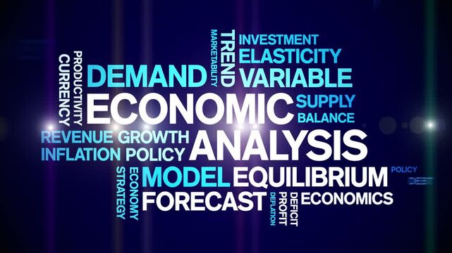 Economic Analysis animated word cloud;text design animation tag kinetic typography seamless loop.