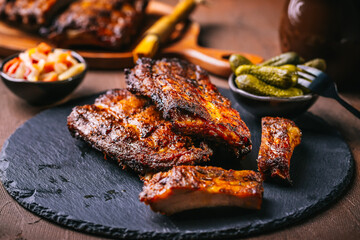 Barbecue pork spare ribs from airfryier with fermented vegetables