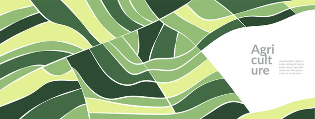 Aerial illustration of rural farmland with paddy wheat rice soy tea vineyard crops. Geometric pattern, abstract collage, green grassland. Modern eco-friendly design. Natural landscape and agriculture © Maria Petrish