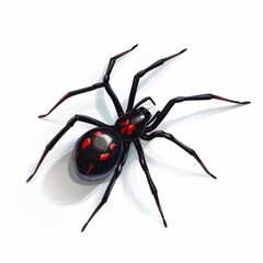 Black Spider with Red Markings Isolated on White Illustration