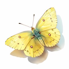 Fototapeta premium Bright Yellow Butterfly Isolated on White Background with Shadow