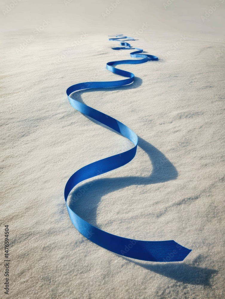 Poster blue gift ribbon trails across a neutral white field creating a striking visual effect for creative 
