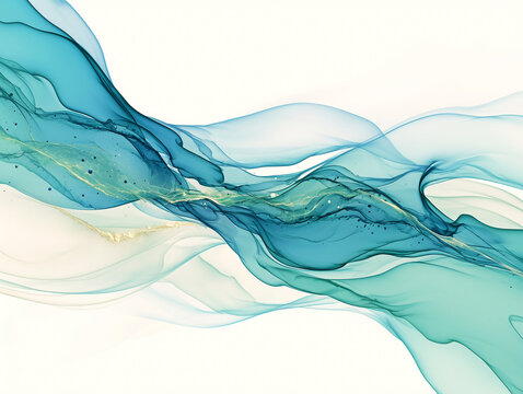 Tranquil River Flow in Soft Watercolor Abstract Style｜Soothing Blue and Green Blend for Healing Spaces｜Perfect Art Print for Relaxing Interiors