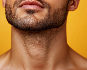 Fototapeta premium Preshave oil used for highspeed neck preparation on man with shallow depth of field on golden background