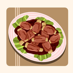Vector illustration of spicy grilled ribs with lettuce