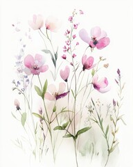 Naklejka premium Delicate Pink and Purple Floral Painting on White Background