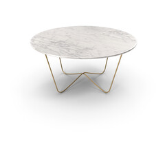 White Marble Coffee Table with Metal Legs Isolated on White