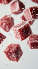 Suspended Red Cubes in Clear Liquid