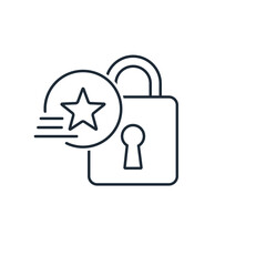 Obraz premium Lock with a star. Level of difficulty of the solution. Vector linear icon illustration isolated on white background.