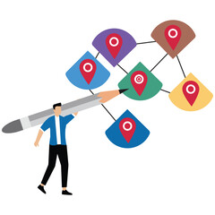 Roadmap journey step planning ,businessman draw on milestone location pin on business roadmap.project milestone or business journey achievement, workflow or process timeline to success