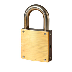 Naklejka premium Golden Sentinel: A detailed studio shot of a sturdy, golden padlock, gleaming with a sense of security and steadfast protection.