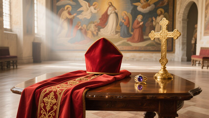 Sacred Transition: Pontifical Vestments and Symbols Awaiting the Transfer of Papal Power in a Hallowed Setting