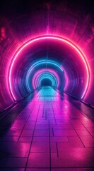 Vibrant Pink and Blue Neon Tunnel Digital Art