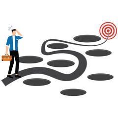 Avoid pitfall Planning and obstacle avoidance concept, business failure, skill and creativity to solve problem with many pitfalls to achieve business success