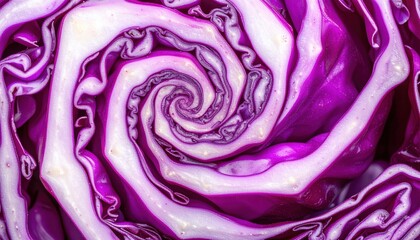 Obraz premium Captivating spiral of purple cabbage close-up food photography colorful background macro view nature's beauty