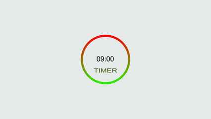 9 minute timer illustration. inside a green and red circle on white background emergency timer countdown illustration, and 4k illustration.