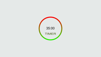 35 minute timer illustration. inside a green and red circle on white background emergency timer countdown illustration, and 4k illustration.