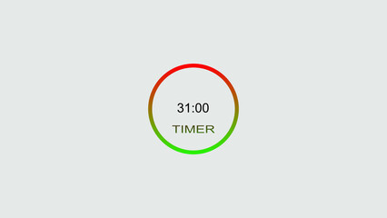 31 minute timer illustration. inside a green and red circle on white background emergency timer countdown illustration, and 4k illustration.