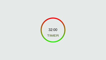 32 minute timer illustration. inside a green and red circle on white background emergency timer countdown illustration, and 4k illustration.