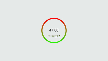 47 minute timer illustration. inside a green and red circle on white background emergency timer countdown illustration, and 4k illustration.