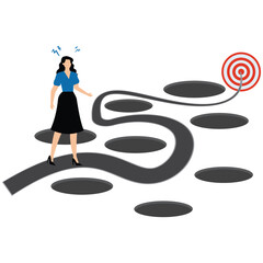 Avoid pitfall Planning and obstacle avoidance concept, business failure, skill and creativity to solve problem with many pitfalls to achieve business success