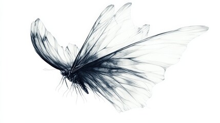 Obraz premium Ethereal Butterfly Sketch on White Background Creates a Delicate Impression