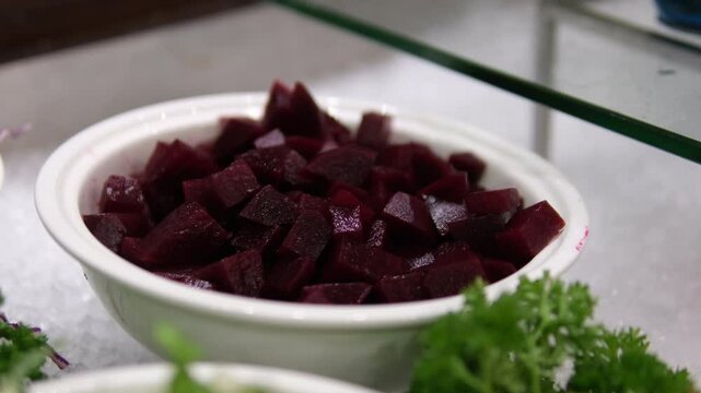 beet pieces Beetroot Beta vulgaris is root vegetable also known as red beet, table beet, garden beet, or just beet. Packed with essential nutrients, beetroots are a great source of fiber. Buah bit. 