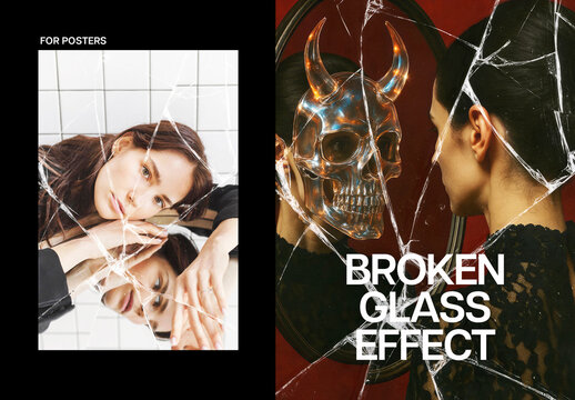 Broken Glass Poster Template Effect Mockup