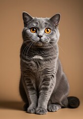 Obraz premium Gray British Shorthair Cat Studio Portrait