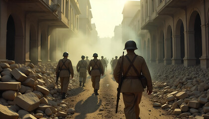 soldiers on the battlefield in world war II, war III