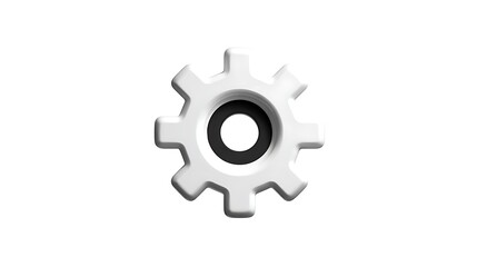 Isolated white gear with black center on a plain white background