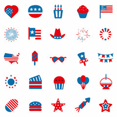 Independence day flat style icon set, Patriotic 4th of July Icon Set – American Independence Day Vector Collection