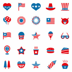Independence day flat style icon set, Patriotic 4th of July Icon Set – American Independence Day Vector Collection