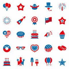Independence day flat style icon set, Patriotic 4th of July Icon Set – American Independence Day Vector Collection