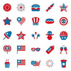 Independence day flat style icon set, Patriotic 4th of July Icon Set – American Independence Day Vector Collection
