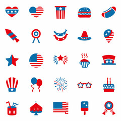 Independence day flat style icon set, Patriotic 4th of July Icon Set – American Independence Day Vector Collection