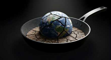 Earth Cracking in Frying Pan Illustrates Environmental Crisis