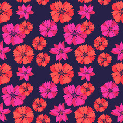 Colorful exotic seamless pattern with large floral. Vector Hand drawn. Abstract stylized  flowers print. Contemporary ornament for designs, fabric, textiles